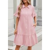 MEROKEETY Women’s Summer Casual Tshirt Dress Button Down Shift Mini Dresses(Striped Pink)
