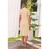 MEROKEETY Womens Summer Ribbed Work V Neck Bodycon Midi Dress 2026(Apricot)