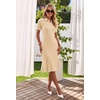 MEROKEETY Womens Summer Ribbed Work V Neck Bodycon Midi Dress 2026(Apricot)