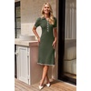 MEROKEETY Womens Summer Ribbed Work V Neck Bodycon Midi Dress 2026(Armygreen)