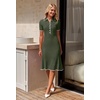 MEROKEETY Womens Summer Ribbed Work V Neck Bodycon Midi Dress 2026(Armygreen)