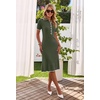 MEROKEETY Womens Summer Ribbed Work V Neck Bodycon Midi Dress 2026(Armygreen)