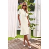 MEROKEETY Womens Summer Ribbed Work V Neck Bodycon Midi Dress 2026(Beige)