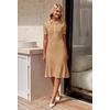 MEROKEETY Womens Summer Ribbed Work V Neck Bodycon Midi Dress 2026(Camel)