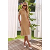 MEROKEETY Womens Summer Ribbed Work V Neck Bodycon Midi Dress 2026(Camel)