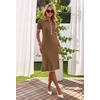 MEROKEETY Womens Summer Ribbed Work V Neck Bodycon Midi Dress 2026(Coffee)