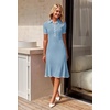 MEROKEETY Womens Summer Ribbed Work V Neck Bodycon Midi Dress 2026(Grey Blue)