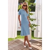 MEROKEETY Womens Summer Ribbed Work V Neck Bodycon Midi Dress 2026(Grey Blue)