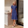 MEROKEETY Womens Summer Ribbed Work V Neck Bodycon Midi Dress 2026(Navy)