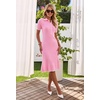 MEROKEETY Womens Summer Ribbed Work V Neck Bodycon Midi Dress 2026(Pink)