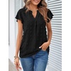 MEROKEETY Womens Summer Ruffle Sleeve V Neck Blouse Casual Shirts(Black)