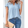 MEROKEETY Womens Summer Ruffle Sleeve V Neck Blouse Casual Shirts(Blue)
