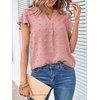 MEROKEETY Womens Summer Ruffle Sleeve V Neck Blouse Casual Shirts(Pink)