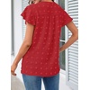 MEROKEETY Womens Summer Ruffle Sleeve V Neck Blouse Casual Shirts(Red)
