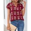 MEROKEETY Womens Summer Ruffle Sleeve V Neck Blouse Casual Shirts(Red Floral)