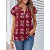 MEROKEETY Womens Summer Ruffle Sleeve V Neck Blouse Casual Shirts(Red Floral)