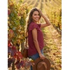 MEROKEETY Womens Summer Ruffle Sleeve V Neck Blouse Casual Shirts(Wine Red)