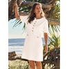 MEROKEETY Women’s Summer Short Sleeve Bodycon Sweater Mini Dress(Ivory)