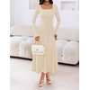 MEROKEETY Women’s Sweater Dress Fall Winter Church Midi Dresses(Apricot)