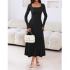 MEROKEETY Women’s Sweater Dress Fall Winter Church Midi Dresses(Black)