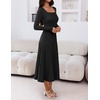 MEROKEETY Women’s Sweater Dress Fall Winter Church Midi Dresses(Black)