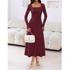 MEROKEETY Women’s Sweater Dress Fall Winter Church Midi Dresses(Burgundy)