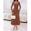 MEROKEETY Women’s Sweater Dress Fall Winter Church Midi Dresses(Caramel)