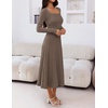 MEROKEETY Women’s Sweater Dress Fall Winter Church Midi Dresses(Coffee)