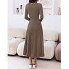 MEROKEETY Women’s Sweater Dress Fall Winter Church Midi Dresses(Coffee)