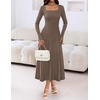 MEROKEETY Women’s Sweater Dress Fall Winter Church Midi Dresses(Coffee)