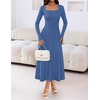 MEROKEETY Women’s Sweater Dress Fall Winter Church Midi Dresses(Dustyblue)