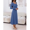 MEROKEETY Women’s Sweater Dress Fall Winter Church Midi Dresses(Dustyblue)