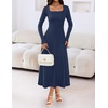 MEROKEETY Women’s Sweater Dress Fall Winter Church Midi Dresses(Navy)