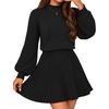 MEROKEETY Womens Fall Dress 2 Piece Outfits Mini Skirt Set Sweater Dresses(Black)