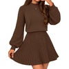 MEROKEETY Womens Fall Dress 2 Piece Outfits Mini Skirt Set Sweater Dresses(Brown)
