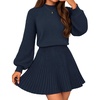 MEROKEETY Womens Fall Dress 2 Piece Outfits Mini Skirt Set Sweater Dresses(Navy)