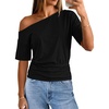 MEROKEETY Women’s Off The Shoulder Summer Short Sleeve Going Out Y2k Tops(Black)
