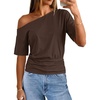 MEROKEETY Women’s Off The Shoulder Summer Short Sleeve Going Out Y2k Tops(Chocolate)
