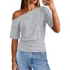 MEROKEETY Women’s Off The Shoulder Summer Short Sleeve Going Out Y2k Tops(Grey)