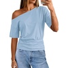 MEROKEETY Women’s Off The Shoulder Summer Short Sleeve Going Out Y2k Tops(Lightblue)