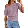 MEROKEETY Women’s Off The Shoulder Summer Short Sleeve Going Out Y2k Tops(Lightpurple)