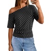 MEROKEETY Women’s Off The Shoulder Summer Short Sleeve Going Out Y2k Tops(Polkadot-black)