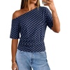 MEROKEETY Women’s Off The Shoulder Summer Short Sleeve Going Out Y2k Tops(Polkadot-navy)