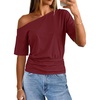 MEROKEETY Women’s Off The Shoulder Summer Short Sleeve Going Out Y2k Tops(Wine)
