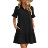 MEROKEETY Women’s Summer Casual Tshirt Dress Button Down Shift Mini Dresses(Black)