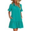 MEROKEETY Women’s Summer Casual Tshirt Dress Button Down Shift Mini Dresses(Lake Green)