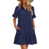 MEROKEETY Women’s Summer Casual Tshirt Dress Button Down Shift Mini Dresses(Navy)
