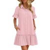 MEROKEETY Women’s Summer Casual Tshirt Dress Button Down Shift Mini Dresses(Striped Pink)