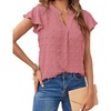 MEROKEETY Womens Summer Ruffle Sleeve V Neck Blouse Casual Shirts(Coral Red)