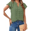 MEROKEETY Womens Summer Ruffle Sleeve V Neck Blouse Casual Shirts(Green)